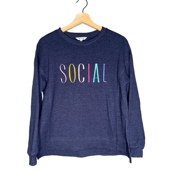 Wildfox Crewneck Pullover Sweatshirt/Sweater Dark Blue Embroidered Size Small - Picture 1 of 5